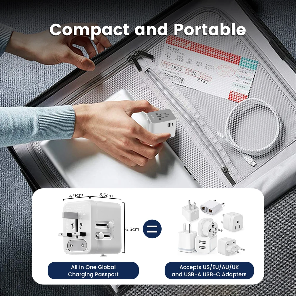 GONEO Универсальный дорожный адаптер с автоматическим восстановлением предохранителя PD USB‑C Международный штекерный адаптер для ЕС, Великобритании, Испании, Франции, США, Таиланда, Японии, Ирландии, Австралии