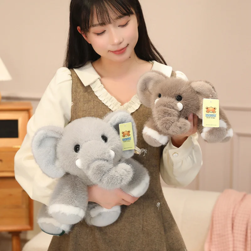 

Cute Elephant Plush Toy Soft Fluffy Stuffed Animal Doll Kawaii Gray Brown Elephant Plushie Birthday Gift Home Decor