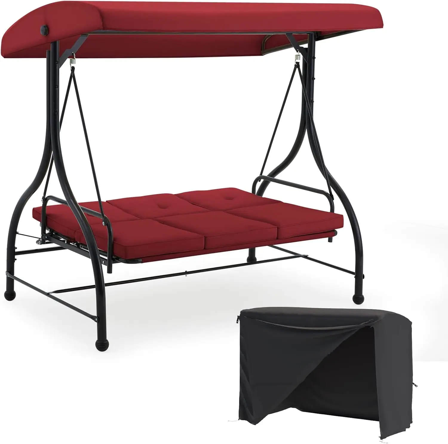 

Porch Swing with Cover, Patio Swing with Adjustable Backrest&Canopy 3 Seat Outdoor Swing with Canopy 2-in-1 Convertible Patio