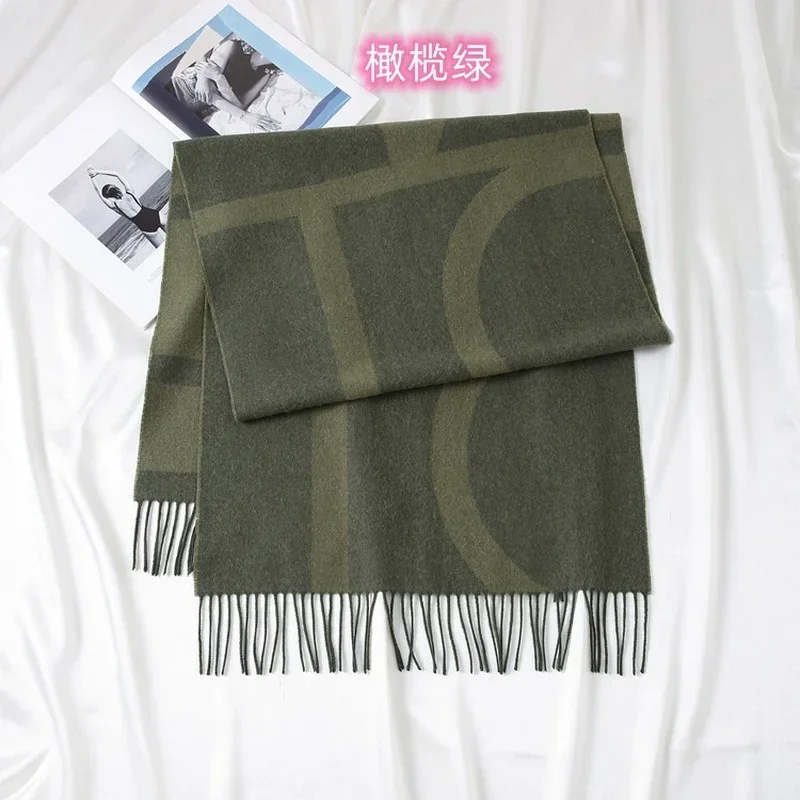 Letter Jacquard Geometric Pure Wool Scarf Tassel All-match Autumn and Winter Thickening Warm Shawl