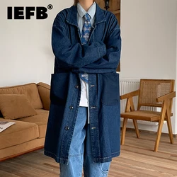 IEFB Men's Coat Autumn New Loose Denim Windbreaker Fashion Harajuku Unisex Knee Long Trench High Street Korean Outerwear 28A3615