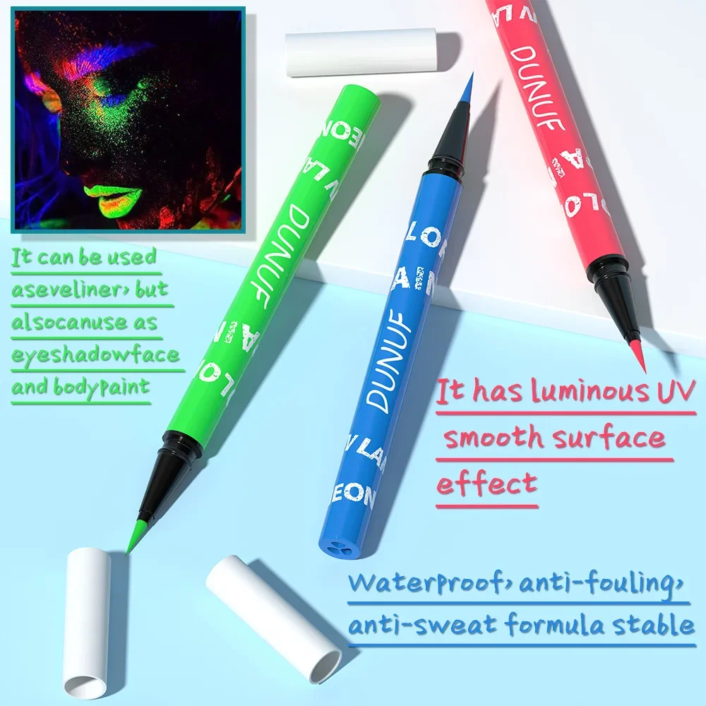 Bestverkopende DUNUF fluorescerende UV-licht neon eyeliner make-up zijdeachtige formule, rijke kleur, parelafwerking eyeliner potlood cosmetica