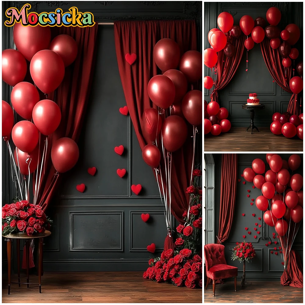 Mocsicka Photography Background Valentine Portrait Birthday Party Backdrop Red Love Wall Decor Shooting Studio Wedding Wallpaper