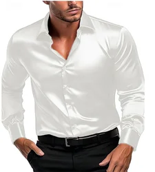 2024 Spring Fall Fashion personality Silk fabric men's elegant luxury business casual shirt Long sleeve solid color top