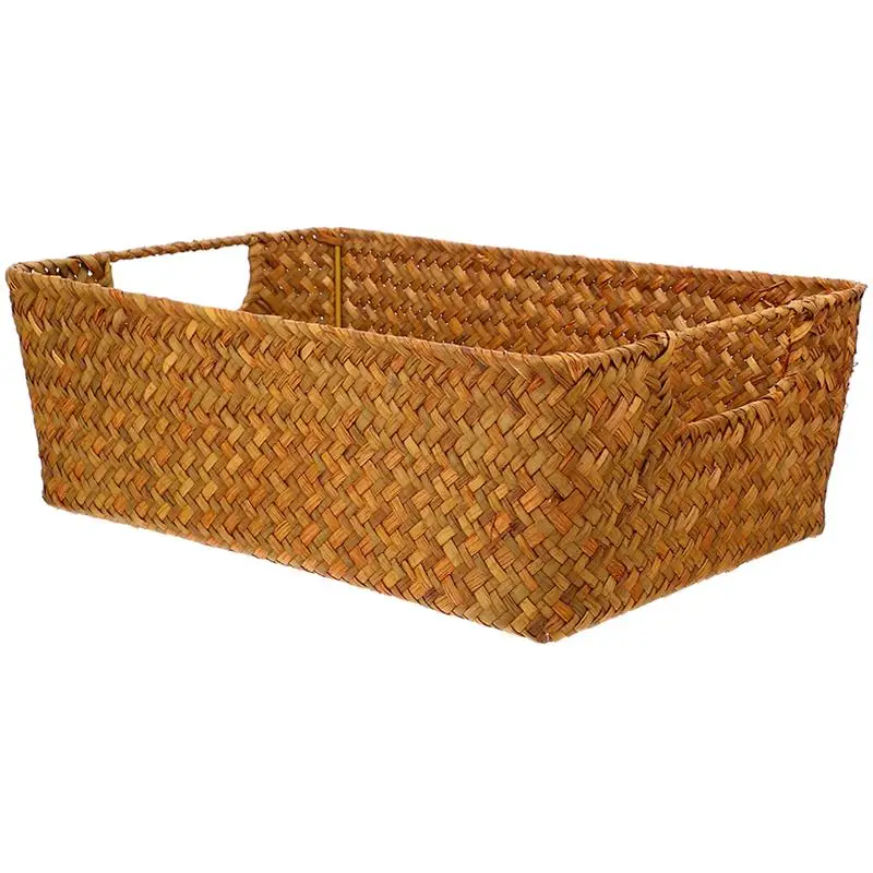 Straw Bread Basket Large Woven Laundry Storage Accessories Box Desktop Fruit Organizing Pantry Wicker Home Supply