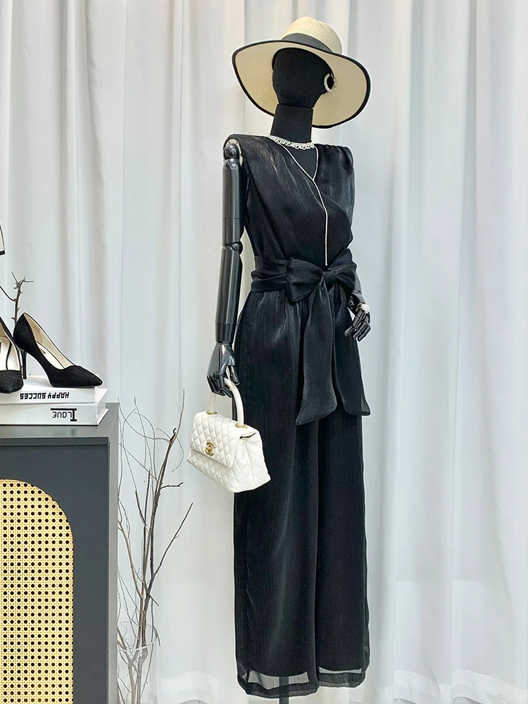 

Широкие брюки Pinno Street Sle Svel, однотонные, черно-серебристые, летняя новинка, с высокой талией, длинные