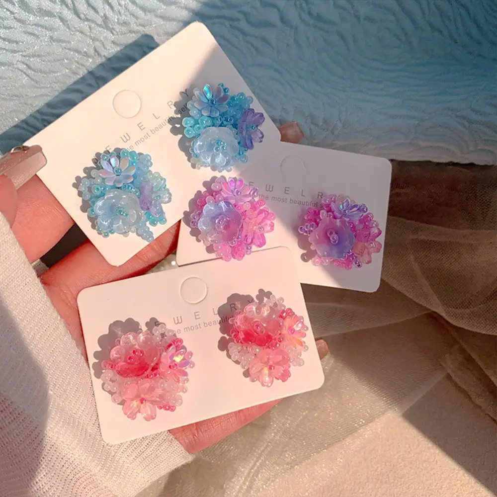 Pendientes de flores de dopamina a la moda estilo de vacaciones romántico dulce niña tachuelas florales accesorios de joyería de oreja de resina para mujer