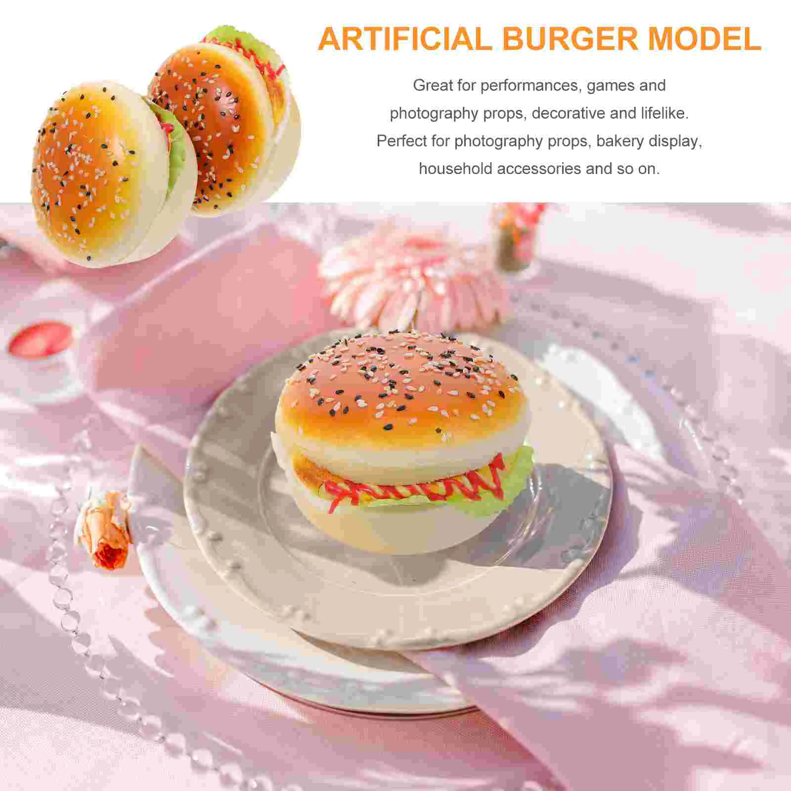 2 Pcs Fake Fast Food Burgers Models Decorate Realistic Hamburgers Pu Display Child