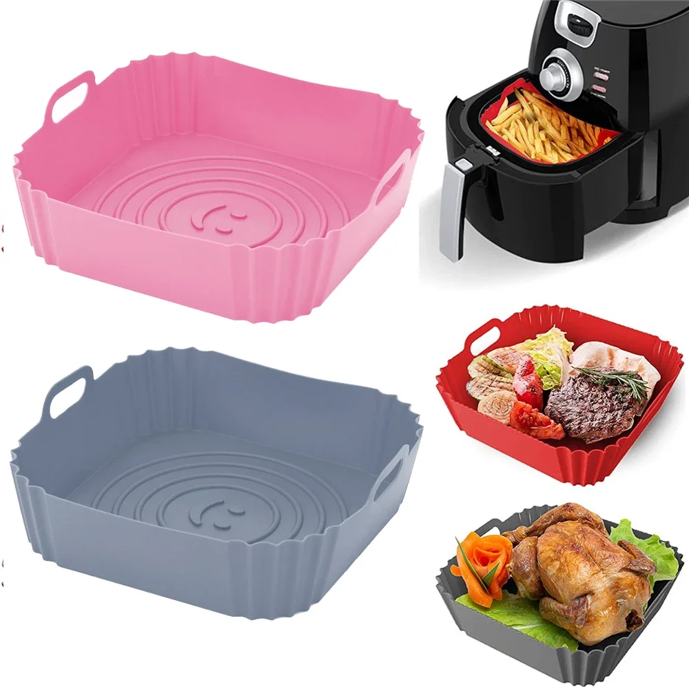 22cm Silicone Air Fryers Oven Baking Tray Pizza Fried Chicken Airfryer Silicone Basket Reusable Airfryer Pan Liner Accessories