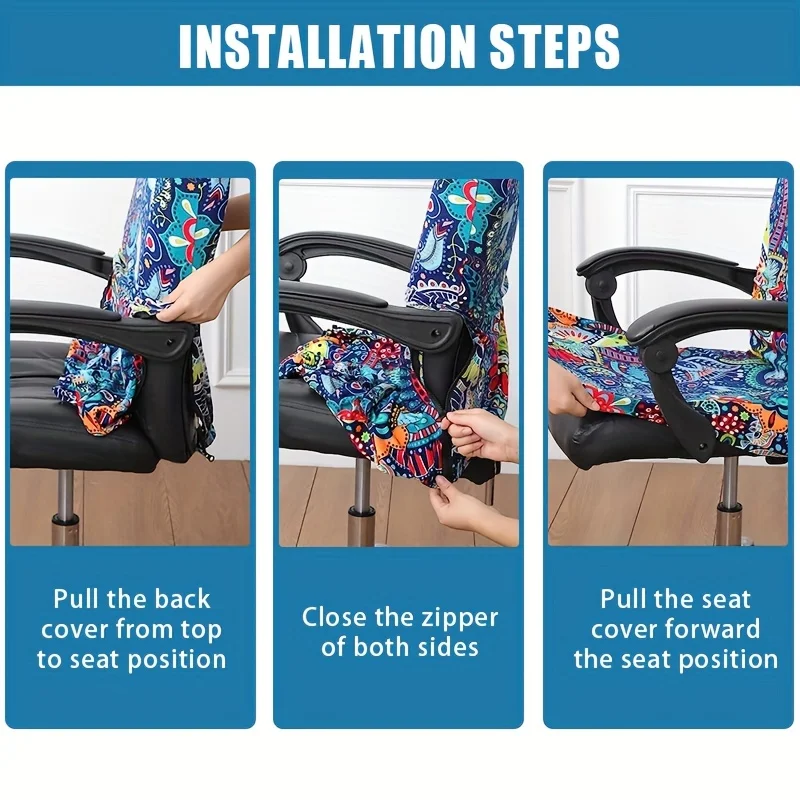 1PC Stretch Printed Computer Office Chair Covers, Soft Fit Universal Desk Rotating Chair Slipcovers, Removable Washable Anti-Dus