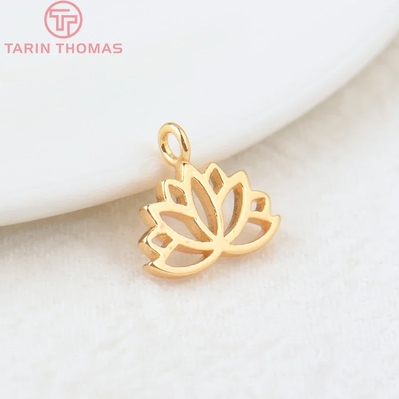 (783)10PCS 8x12.5MM 24K Gold Color Plated Lotus Flowers Pendants Charms High Quality DIY Jewelry Making Findings Accessories