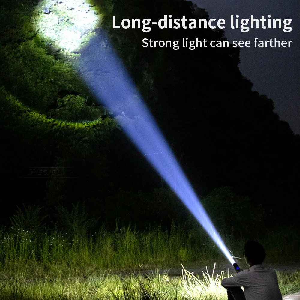 USB Rechargeable LED Flashlights 990000 High Lumens Handheld Light Waterproof for Emergence Hiking Outdoor Emergence Searchlight