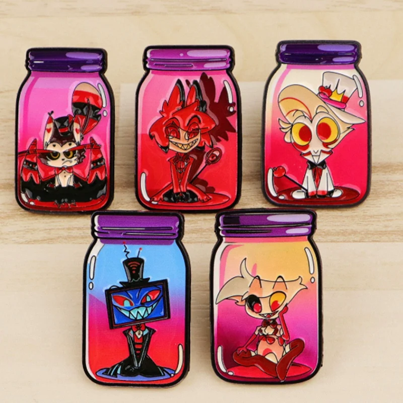 Cute Vaggie Monster Bottles Jar Happy Pill Enamel Pin Brooches for Lapel Pins Badge on Backpack Clothing Accessories Jewelry