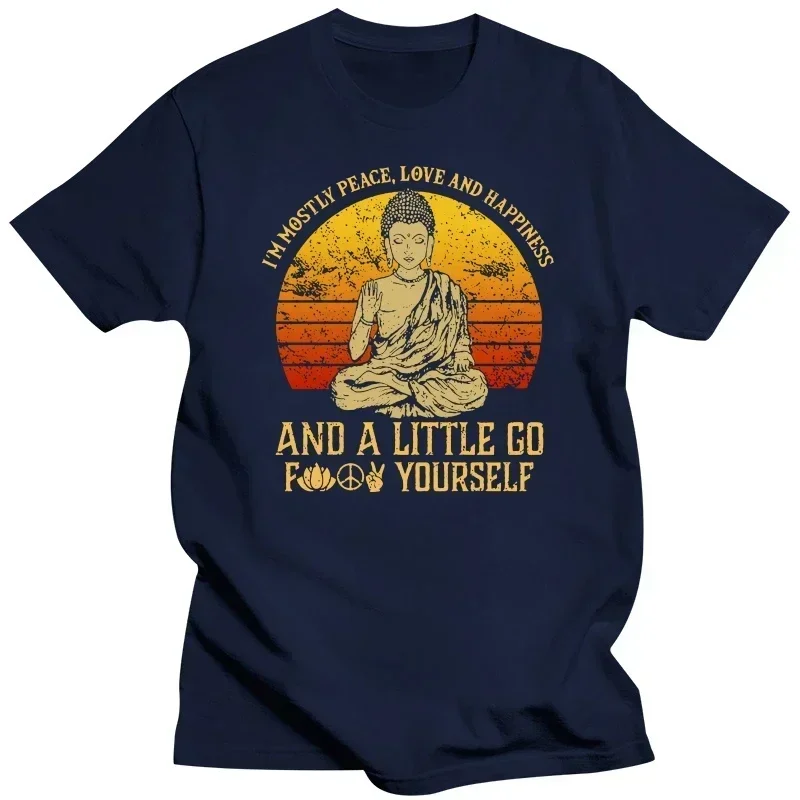 Unisex Fashion I'm Mostly Peace Love Happiness Retro Buddha Namaste Yoga T Shirt Zen Master TeeCool Casual pride t shirt men Tee