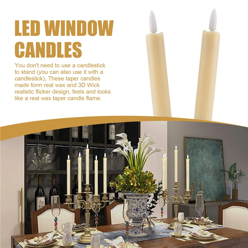 Velas cônicas sem chama ABVJ com temporizador remoto de 10 teclas, castiçais LED a pilhas, velas de janela A