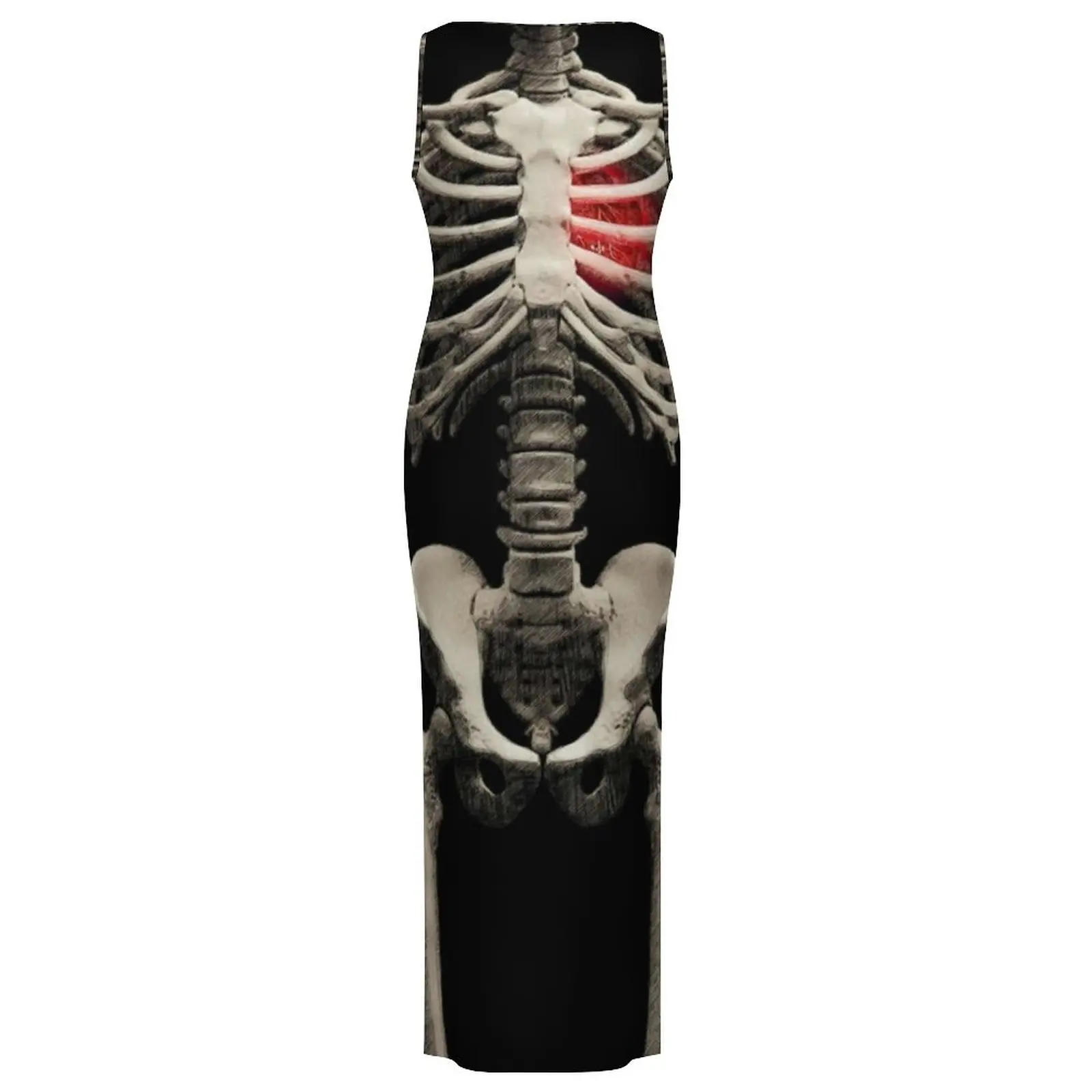 Abito Halloween Bones senza maniche Skeleton Art Heart Abiti maxi vintage Abito estivo aderente dal design stile street di grandi dimensioni