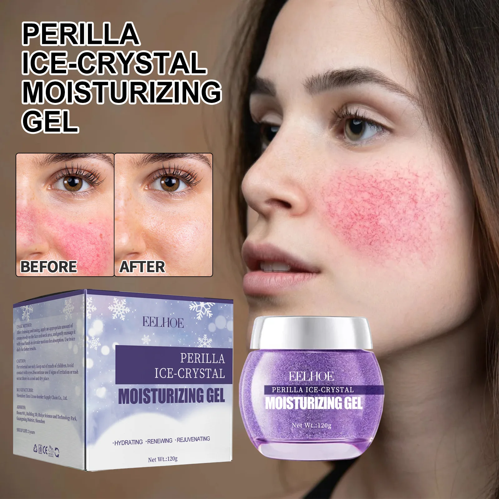 Eelhoe Perilla Gel hidratante de cristal de hielo, crema Facial antienvejecimiento, reparación de rojeces faciales, diluir la piel, hidratante