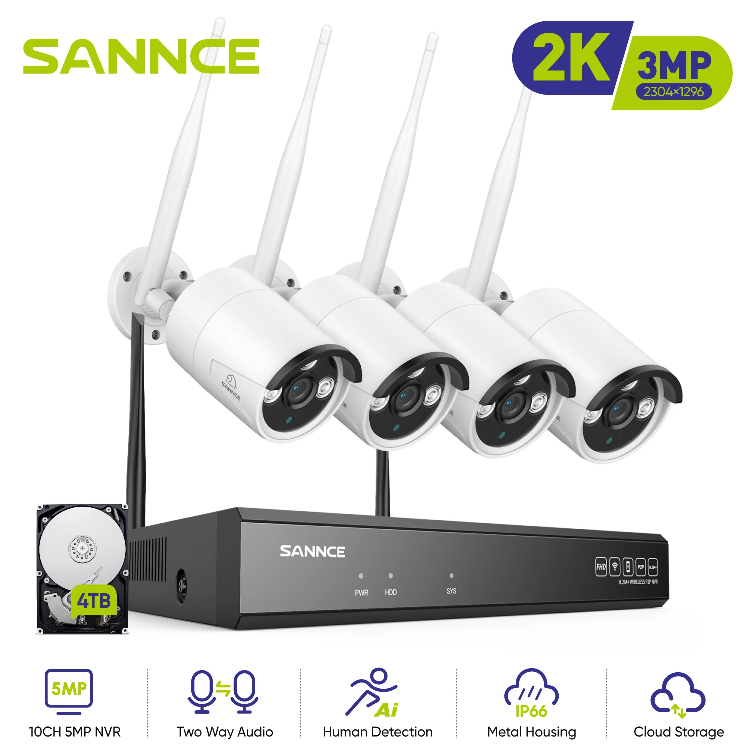 

SANNCE 8CH 5MP WiFi NVR 4PCS 3MP IR Outdoor Weatherproof CCTV Wireless IP Camera Security Video Surveillance System Kit