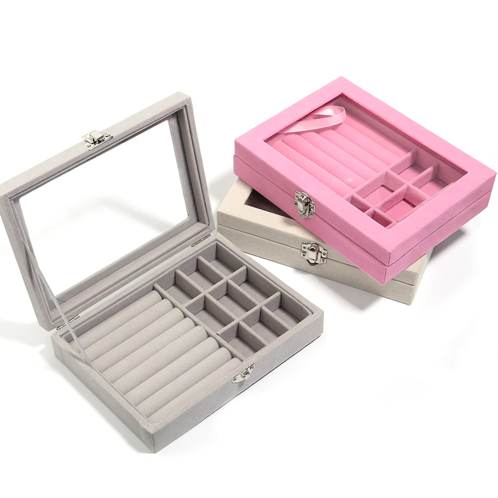 

1PC Velvet Jewelry Display Organizer Box Earring Rings Necklace Tray Holder Storage Case Fit Home Travel Counter Display