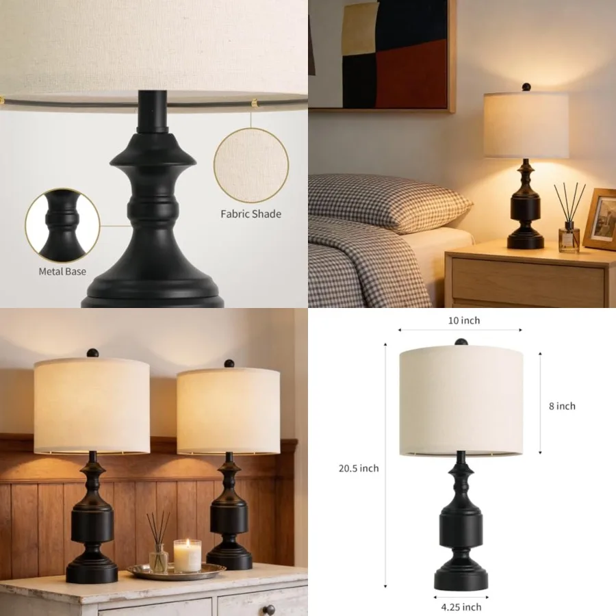 

Lamps Set of 2-20.5" Farmhouse Metal Table Lamps for Living Room, Traditional Bedside Lamps for Nightstand with Linen Shade, Id