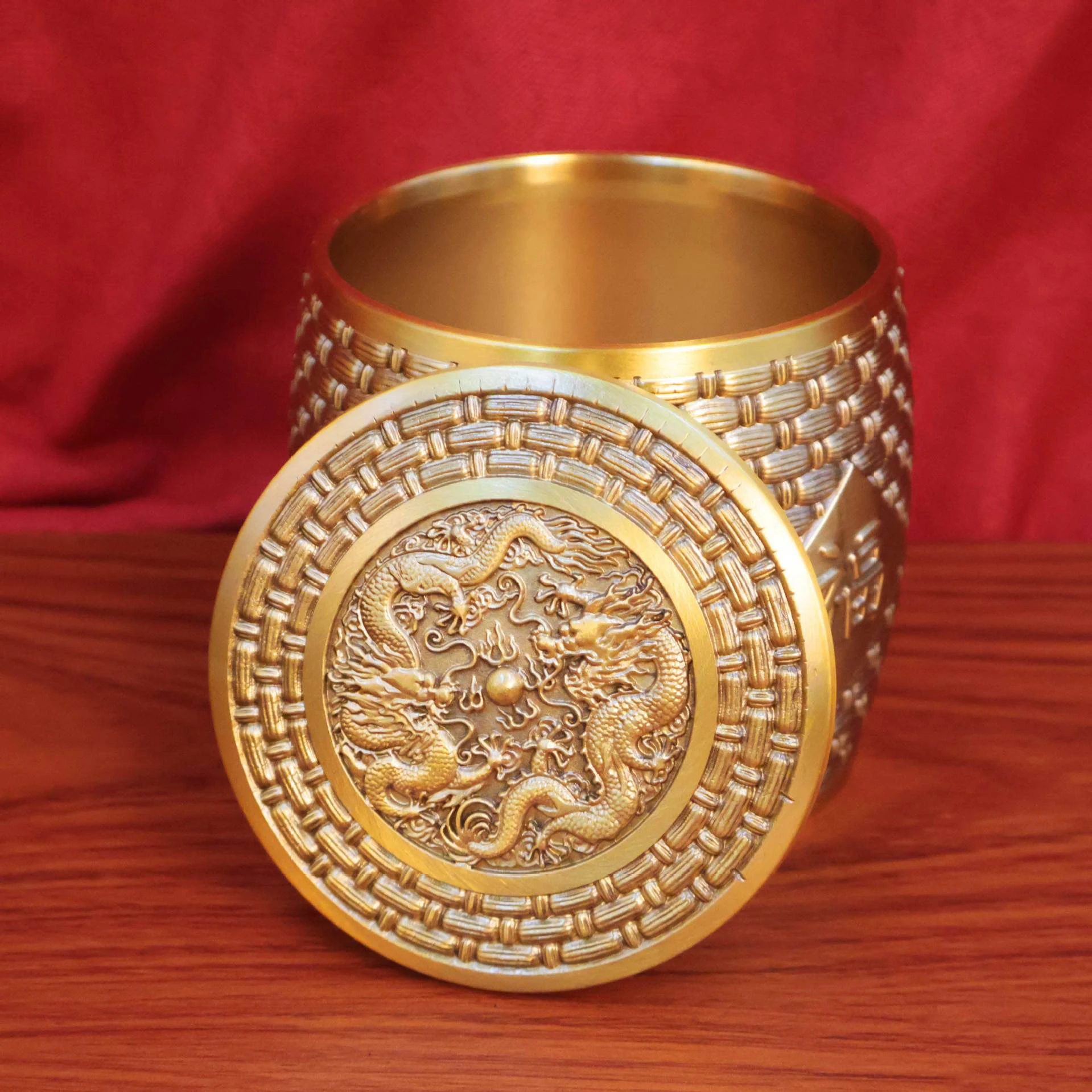 Brass Double Dragon Tea Can Chinese Style Blessing Tea Container Jar Sugar Coffee Candy Desktop Organizer Storage Can Ornaments