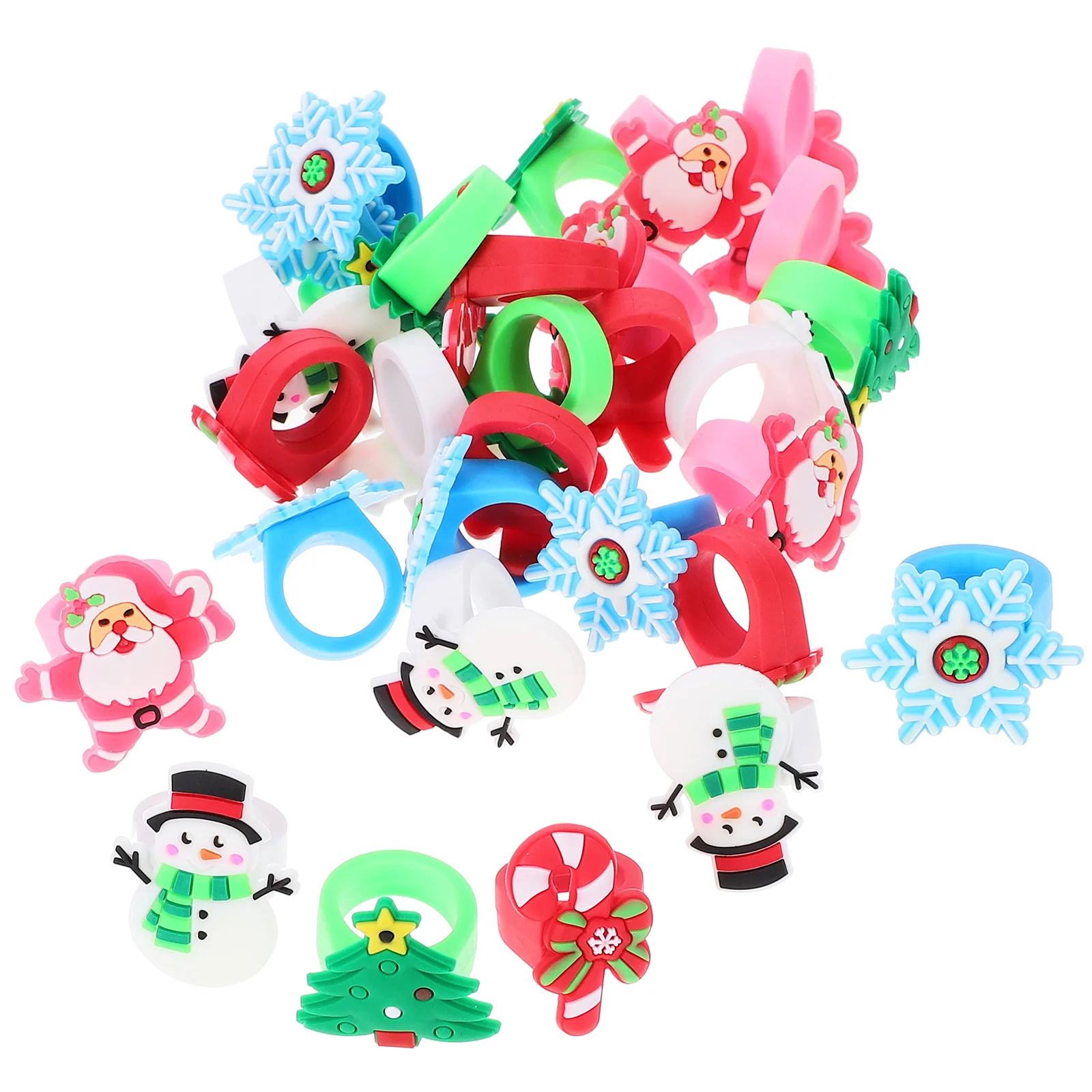 

30pcs Christmas Santa Cane Rings Kids Finger Toys Gifts Soft Enameled Children Jewelry Christmas Tree Snowman Ring