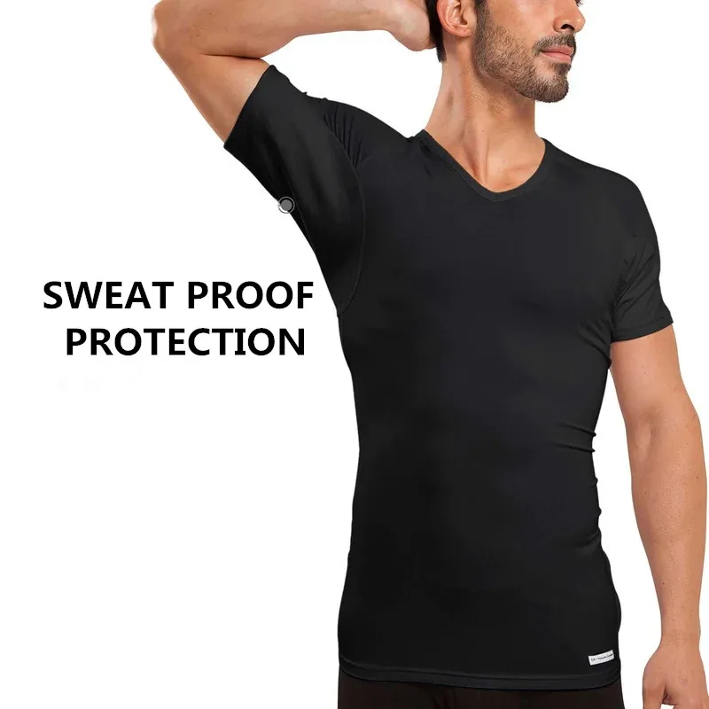 Men Anti Perspiration T shirt Sweat Proof Undershirts Modal Sweatproof T Shirt Deep V Neck Tops Simple Fashion Men\'s Clothes