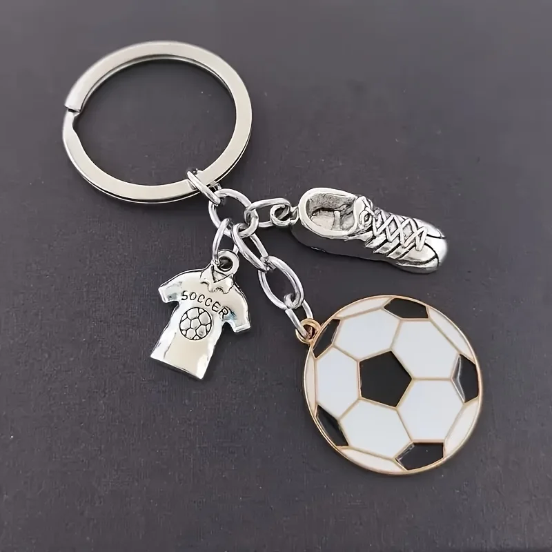 6/12 Stück Fußball-Schlüsselanhänger aus Zinklegierung Fußballschuhe Trikot Ball Anhänger Sport-Fans Team-Spirit Souvenir Themen-Schlüsselringe – Detail 7
