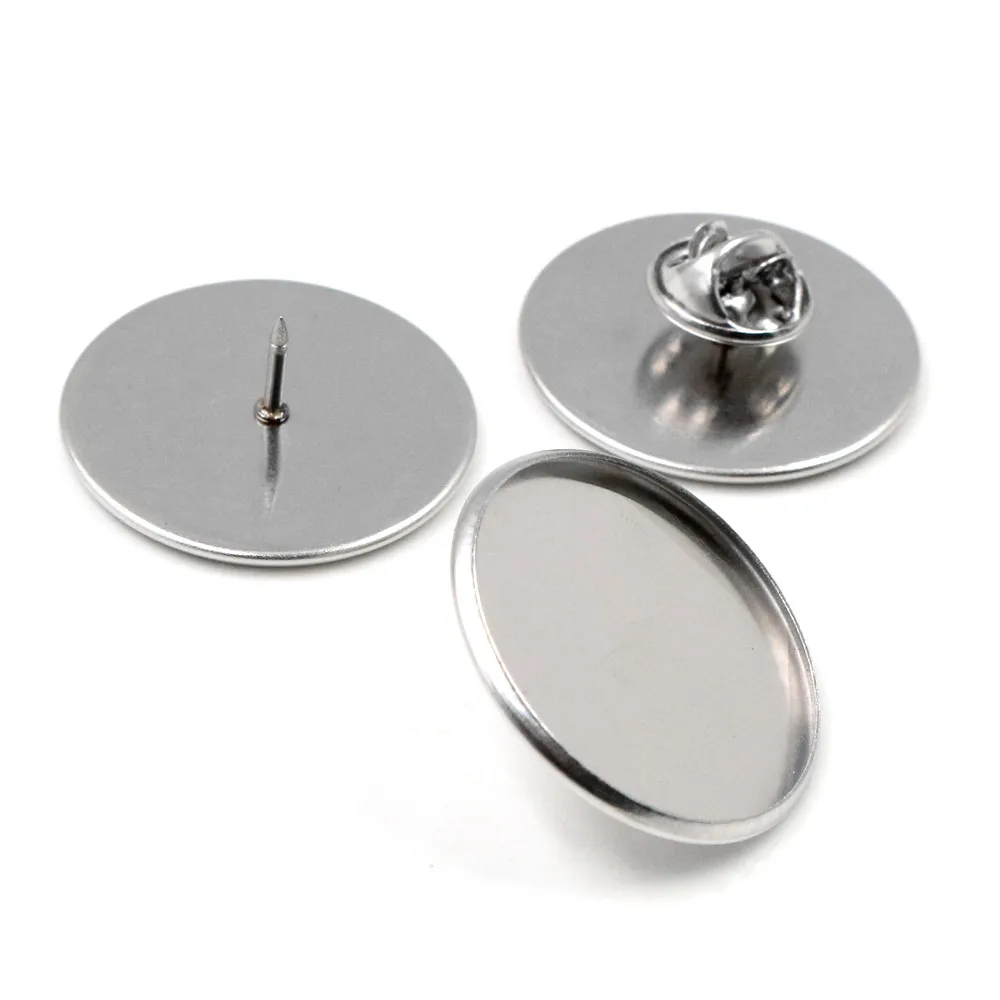 10 Uds. 25mm tamaño interior acero inoxidable Material estilo del broche cabujón Base mancuerna en blanco espaciador ajustes Tie Tack Pins-X5-27