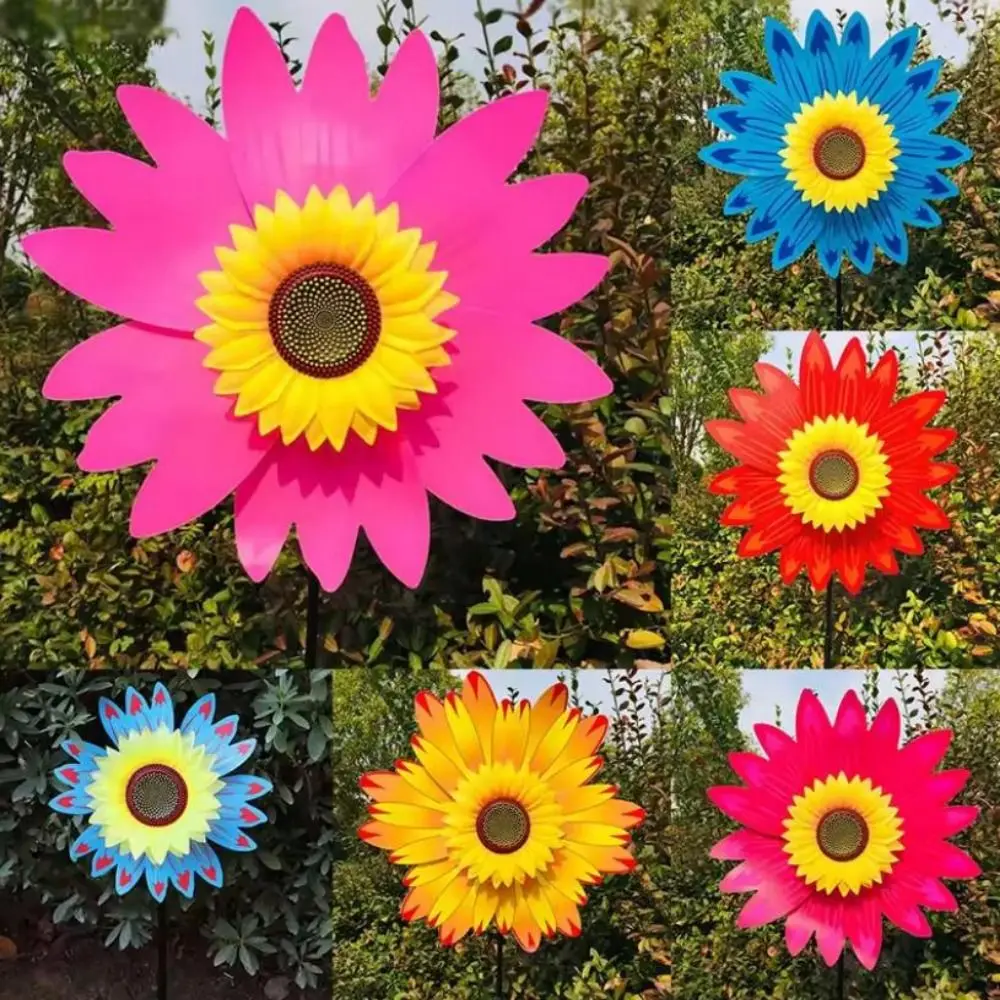 Mulino a vento girasole multistile PVC diametro 36 cm palo in piedi prato fiore girandola girasole rotante