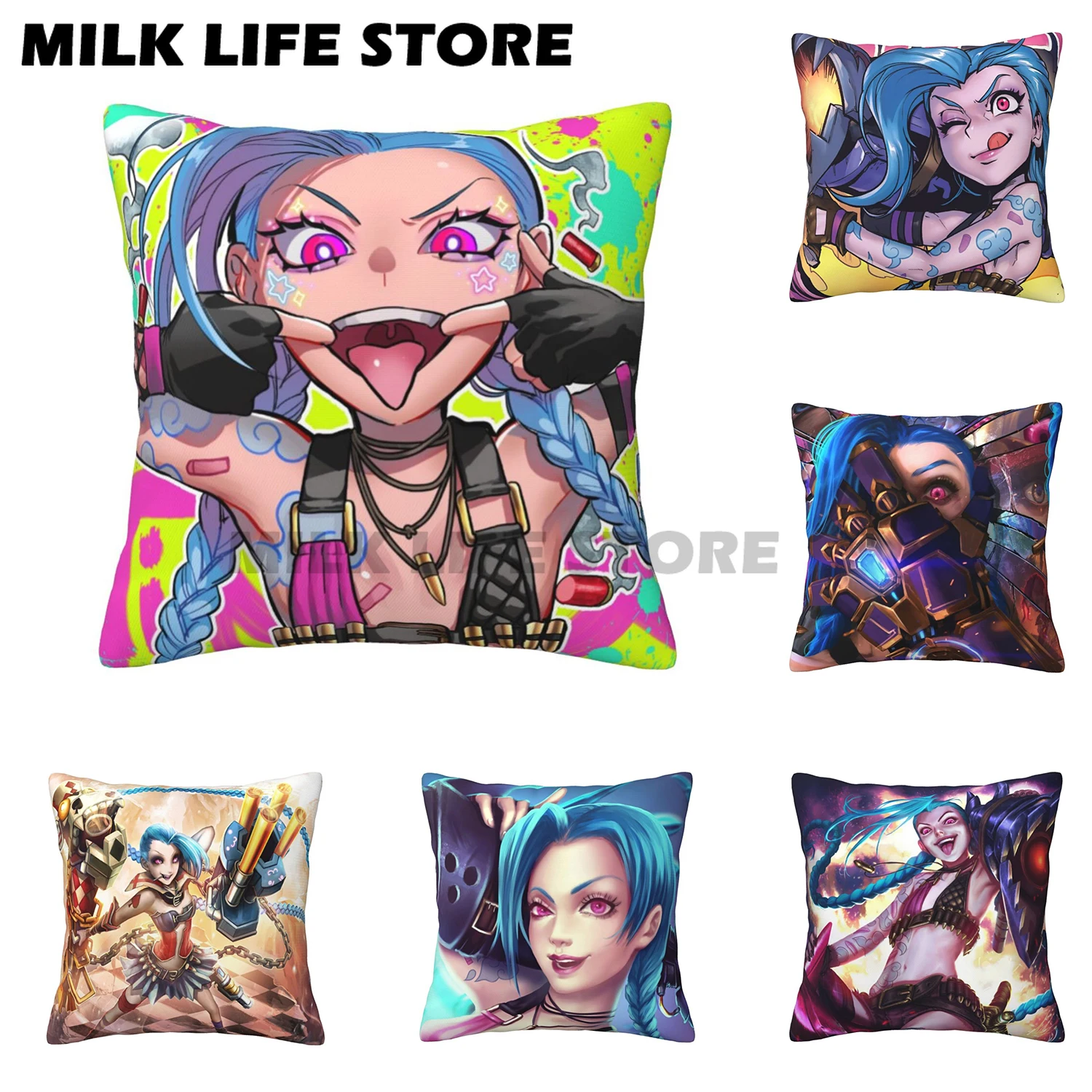 

Hot Game Arcane League of Legends Cushion Cover Pillowcase Anime Vi Jinx Jess Throw Pillow Case Home Decor Sofa Car Pillow Cover