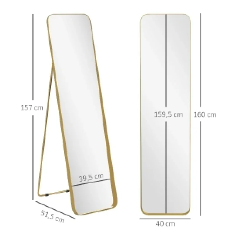 Espejo De Cuerpo Entero De 160 X 40 Cm, Espejo De Pie Cónico Con Marco De Metal Y Cristal Irrompible, Espejo De Pared Para Deparar O Inclinar, Espejo Para Sala De Estar, Dormitorio, Pasillo, Dorado — -65%, 244.3€ Coupon, from 128.10€ – 65% descuento – €128.10