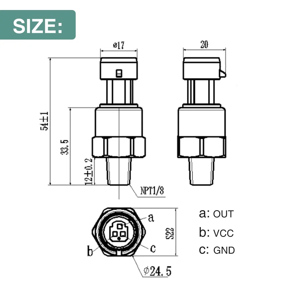 Transductor transmisor de Sensor de presión de acero inoxidable, 1/8 "-27 NPT, aceite, combustible, diésel, aire, Gas, agua, importación de cerámica con Cable de 0,3 m