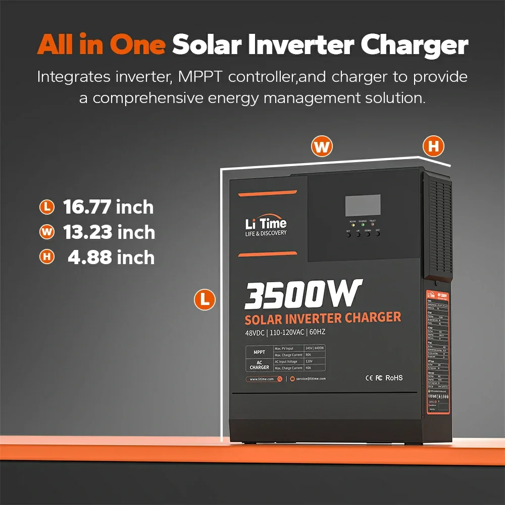 High Power Output 48V 4400 Watt 60Hz Single Phase Pure Sine Inverter Charger MPPT Solar Controller With LED Indicator