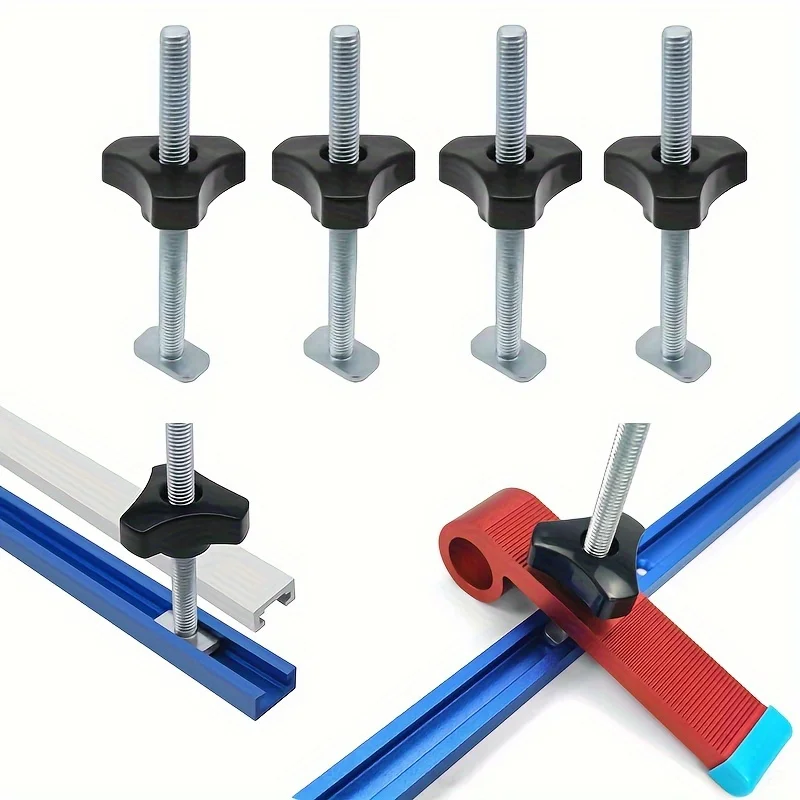 T-Track Knob Assembly (M8 Bolt & T-Slot Sliding Nut) – Table Saw T-Track Clamp, Woodworking Hold-Down Block – Woodworking Tools