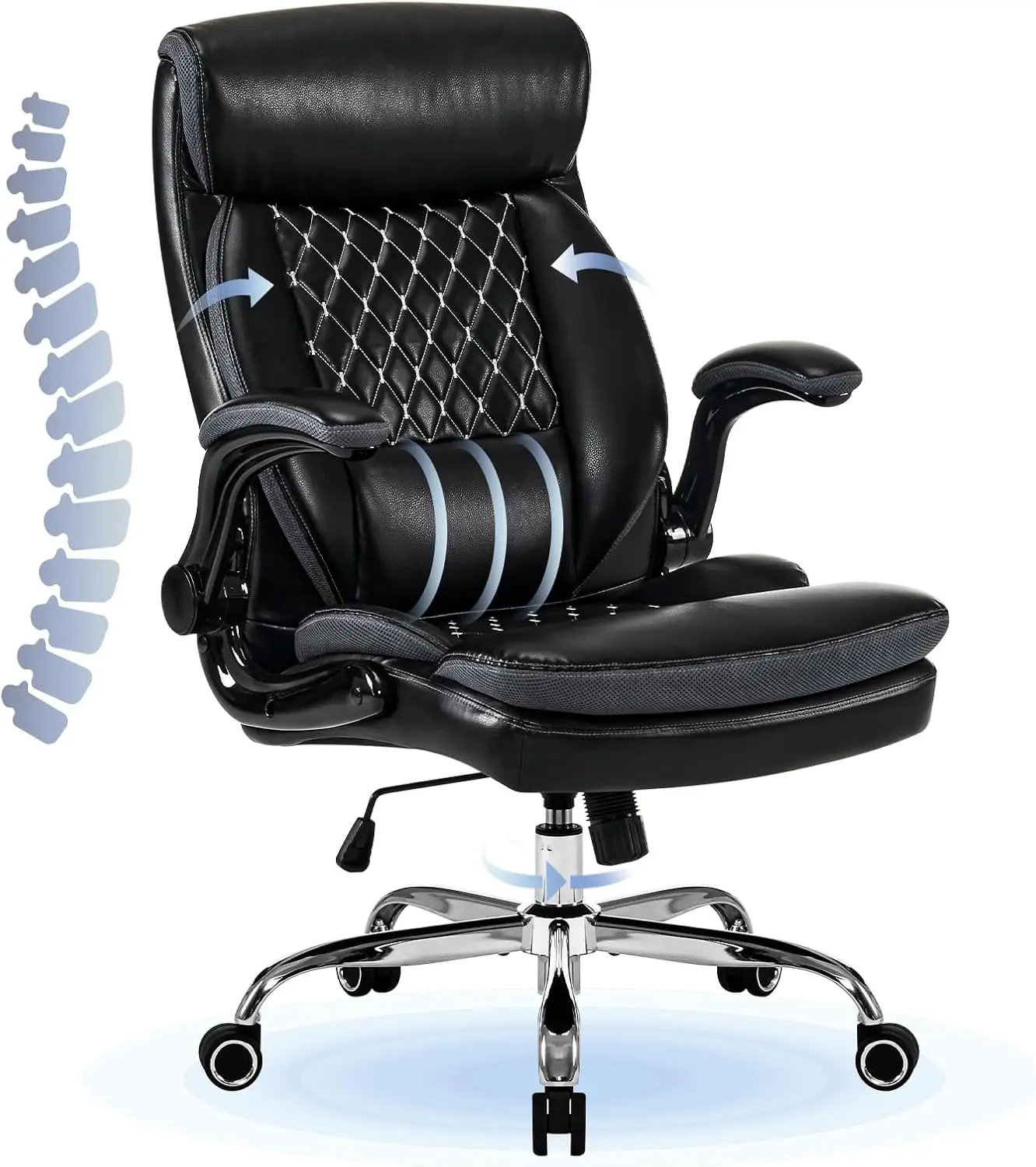 

Executive Office Chair, Big And Tall Leather Desk Chair With High Ba Flip-Up Armrest, Cushioned Ergonomic Heavy Duty Computer