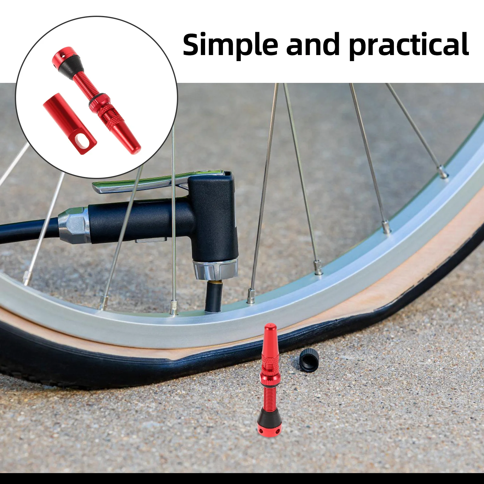 2Pcs Aluminum Alloy French Valve Set Red Bicycle Tubeless Tire Inflation Kit Side Hole Design Tubeless Valves Tire Valve Set