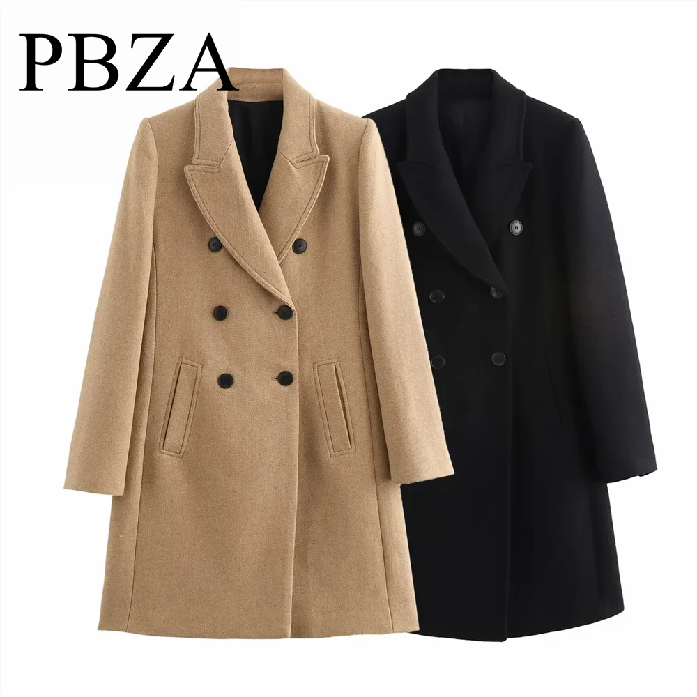 

2024 Autumn/Winter New Product Women's Commuter Blended Double breasted Flip Collar Long sleeved Coat Coat