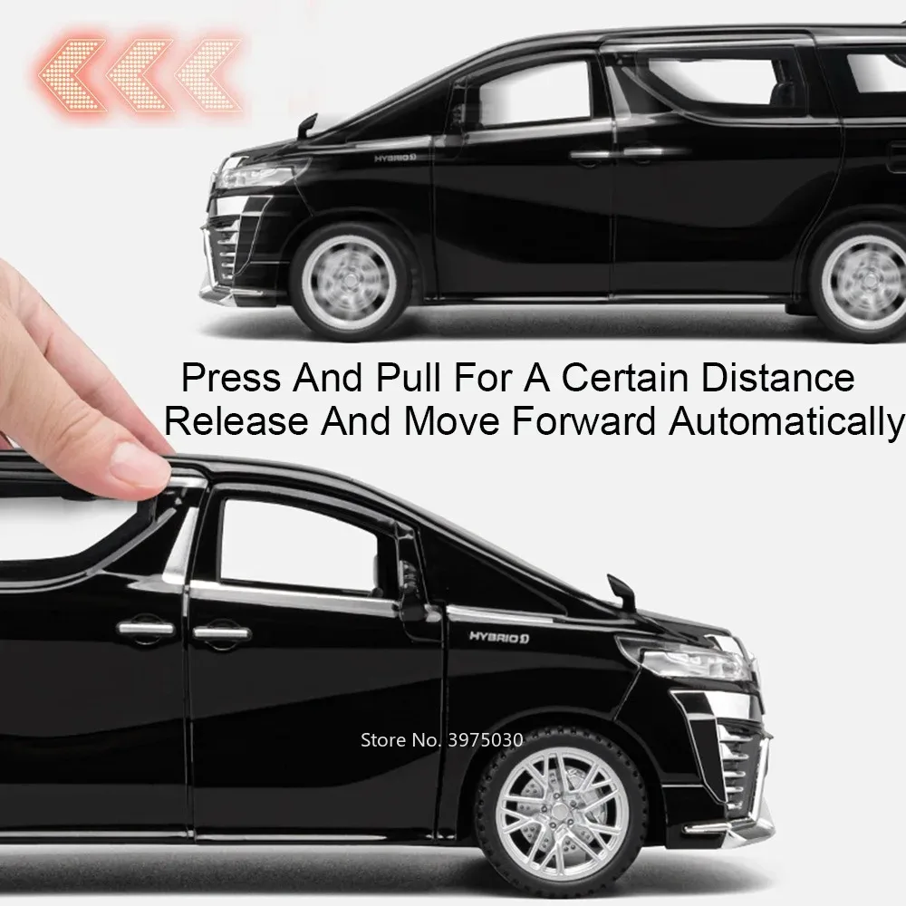 1:32スケール ハイエース ヴェルファイア 車のおもちゃ 合金モデル ドア開閉可能 ゴムタイヤ ミニチュアMPV ホイールプルバック車両 テーブルデコレーション