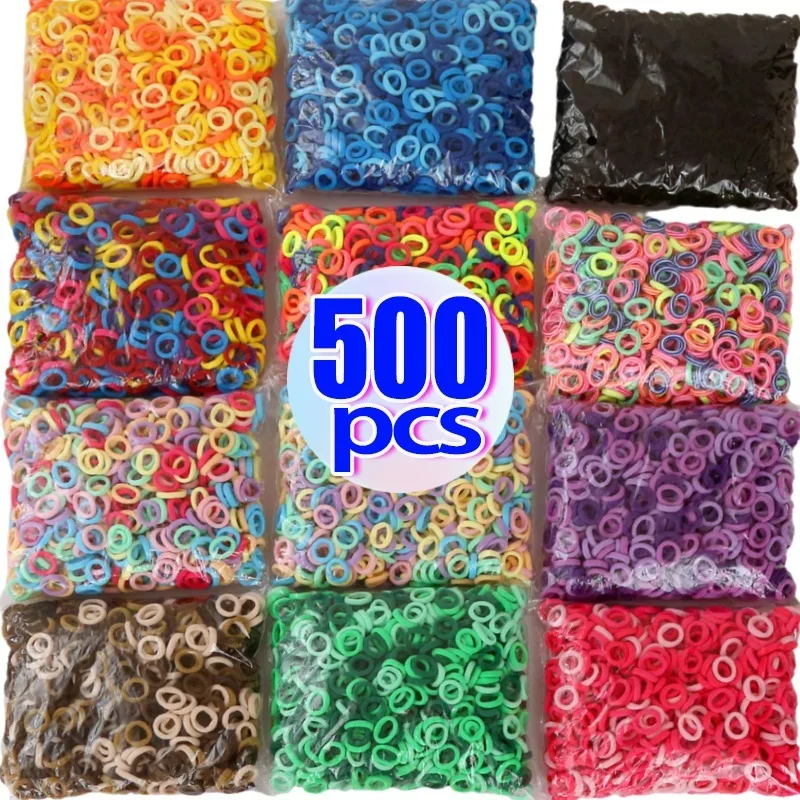 100/500pcs Small Colorful Rubber Hairbands Girls Kid Basic Nylon Ponytail Holder Scrunchie Ealstic Headwear Ties Accessories