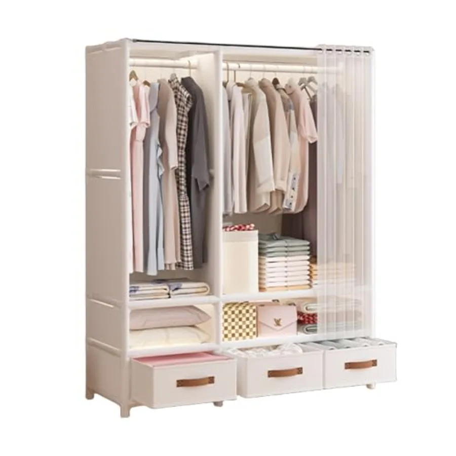 

Portable Closet WardrobeJapanese-Style Clothing Organizer with Hanging Rod and Shelves Convertible Covered or Open Design Sturd