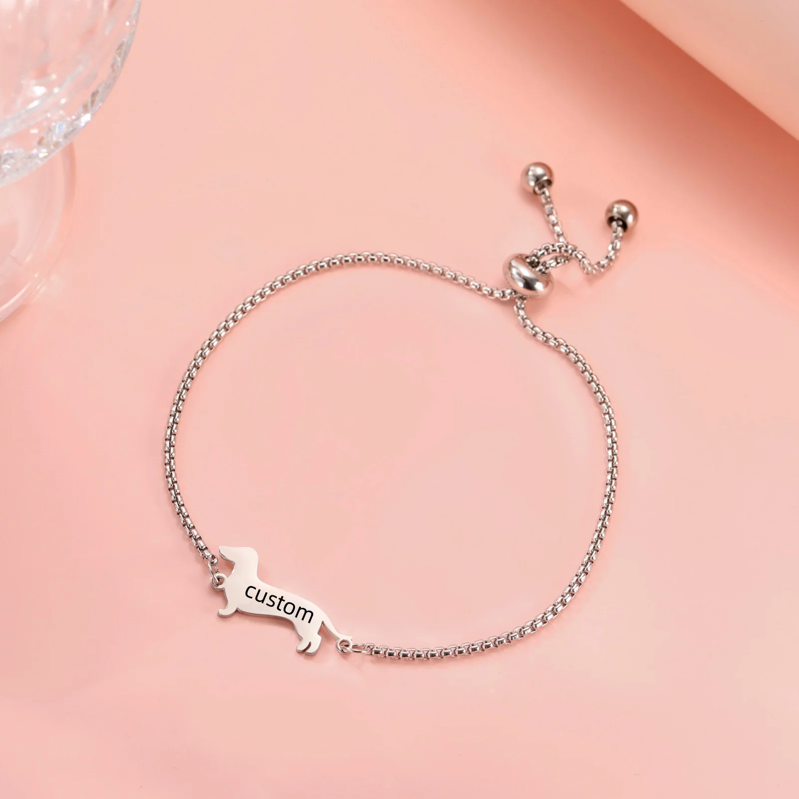Personalized Sausage Dog Charm Bracelet, Custom Pet Gift