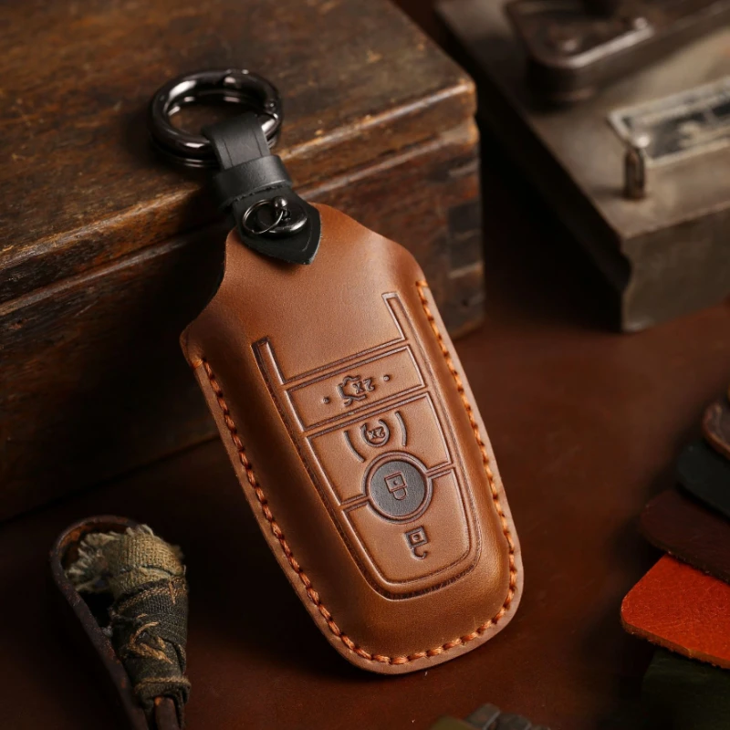 

Retro Leather Car Key Case Cover for Ford Raptor F150 Focus Edge Escort Explorer Everest Ranger Fob Keychain Holder Accessories