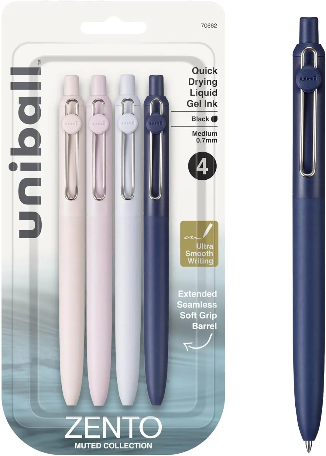 

Smooth Writing Gel Ink Pens, 4 Black Medium Point, Muted Colors, Retractable 0.7mm