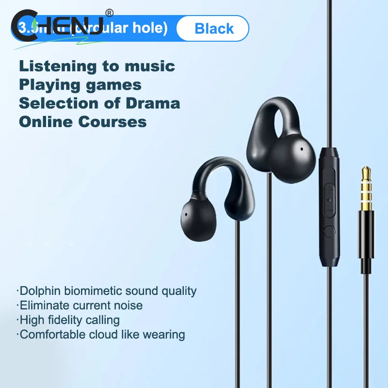 1pcs Wired Air Conduction Type-C 3.5mm Earphone Earclip With Microphone Mic Headphones Earring Sports Headset For Running Yoga