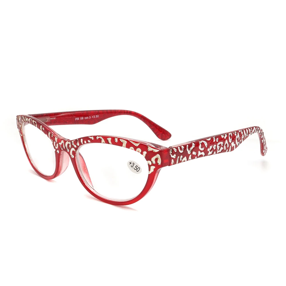 NONOR Classic High Definition Lens Reading Glasses For Women Red Cat Eye Magnifying Old Flower Presbyopic Eyeglasses Frames +2.5