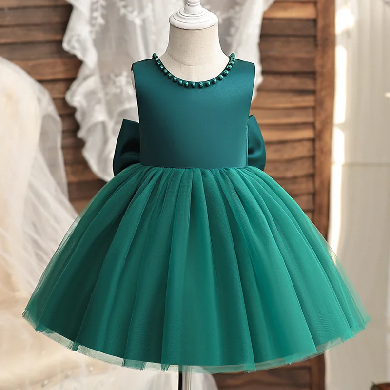 1 to 5 Years Kids Party Dresses Flower Girl Luxury Festive Birthday Pearls Evening Elegant Dress Baby Child Gala Wedding Costume