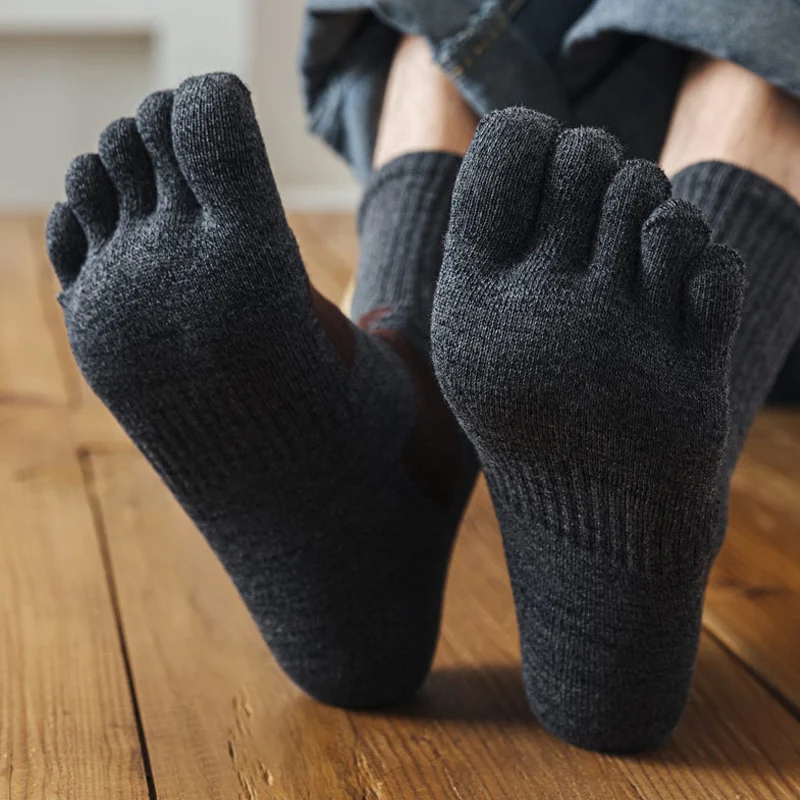 Mans Boy Five Finger Socks Short Compression Cotton Rectangle Fitness Anti-Bacterial Breathable Vintage Outdoor Toe Sport Socks