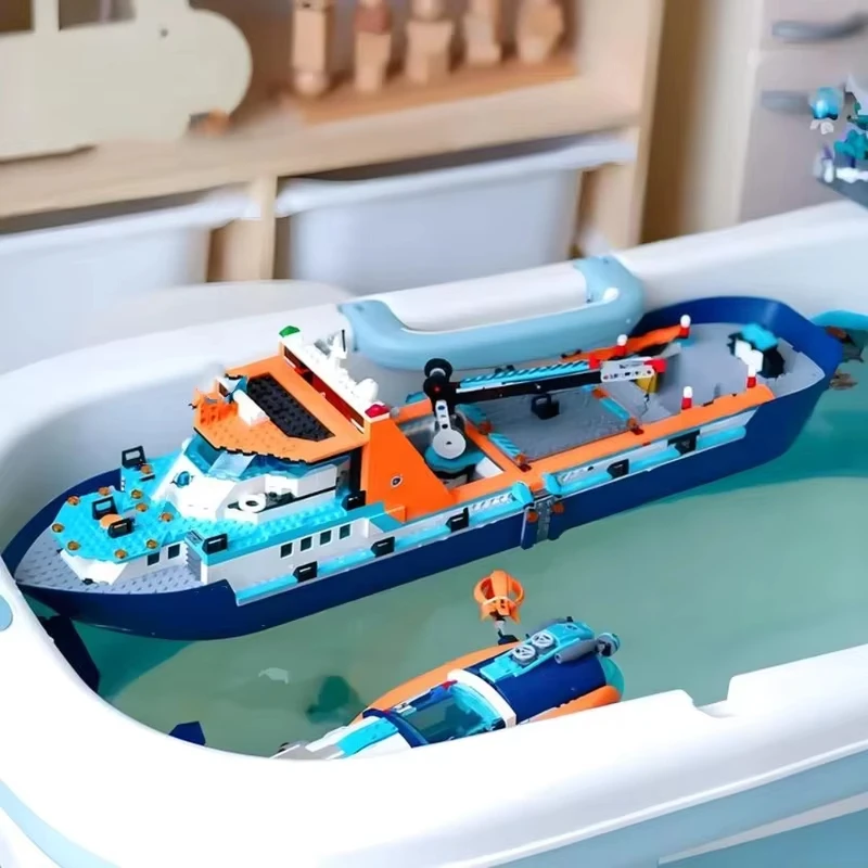 Drijvend polair onderzoeksschip, avonturenschip, bouwsteenmodel speelgoed, jongen, verjaardagscadeau voor kinderen