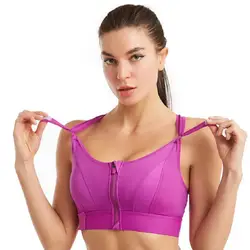 Women Sports Bras Crop Top Fitness Sportswear Yoga Vest Front Zipper Push Up Bralette Adjustable Strap Shockproof Gym Brassiere